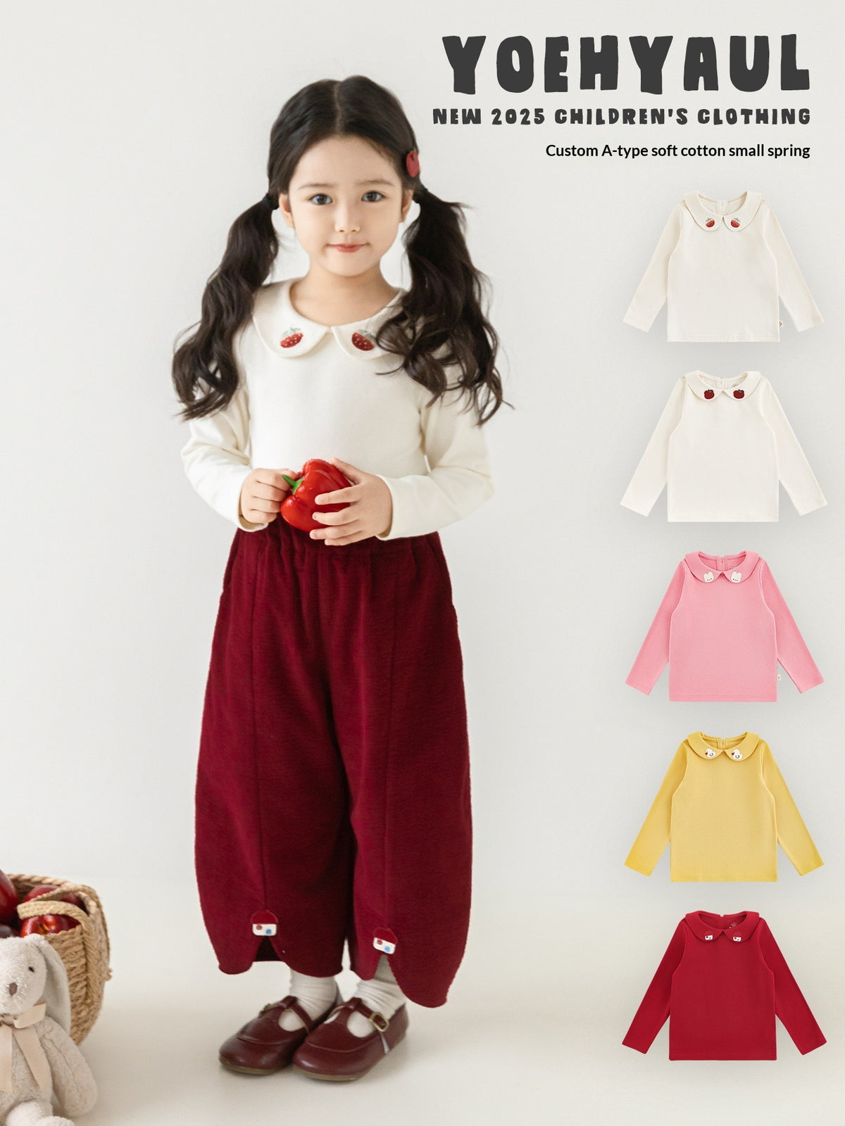 Sous-pull fille à col montant — motif brodé