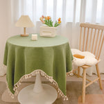 Nappe en coton-lin à pompons, tombé souple — coloris