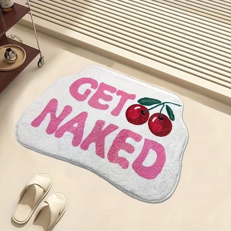 Tapis de bain à bord découpé — lettres et cerises