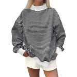 Pull col rond à rayures — coupe ample, manches longues