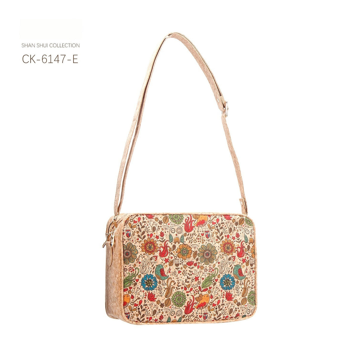 Sac bandoulière en liège imprimé — compartiment zippé