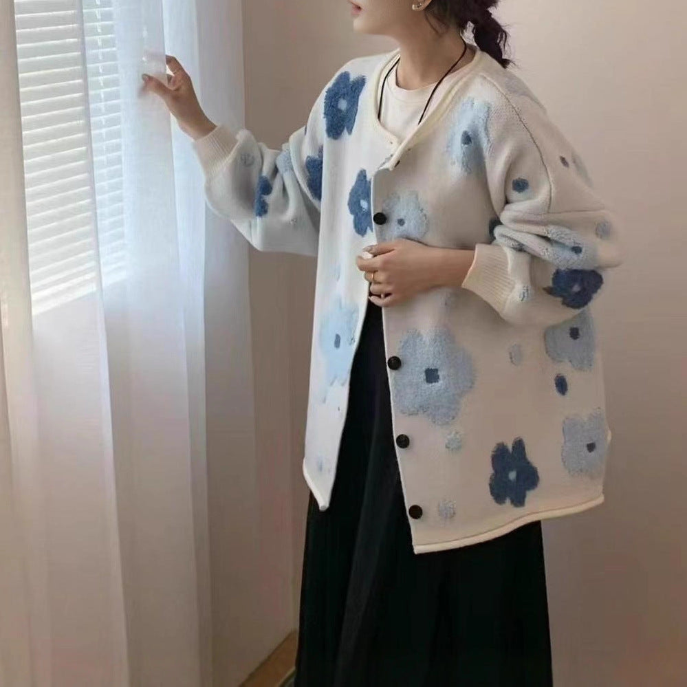 Gilet ample en maille bouclée à fleurs