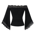 Top col Bardot à manches évasées bordées de dentelle