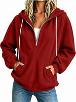 Sweat à capuche demi-zip — coupe ample, cordon de serrage — coloris