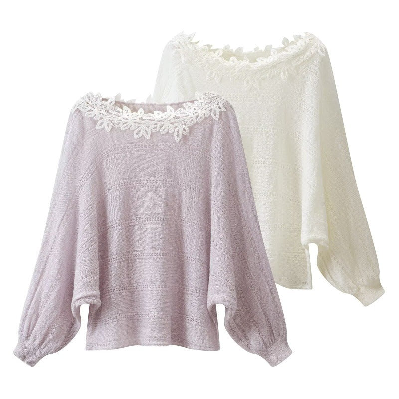 Pull épaules dénudées en maille ajourée