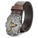 Ceinture homme en cuir gravé — boucle tête de taureau