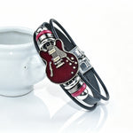 Bracelet homme en cuir véritable motif guitare — boucle en acier titane