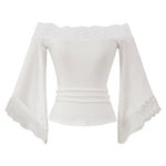 Top col Bardot à manches évasées bordées de dentelle
