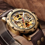 Montre automatique steampunk homme, boîtier bronze à vis apparentes