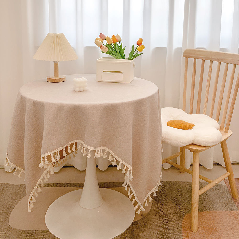 Nappe en coton-lin à pompons, tombé souple — coloris