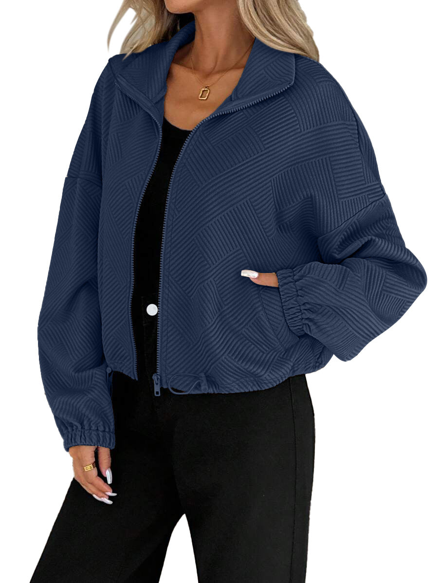 Veste zippée en maille gaufrée, bas à cordon