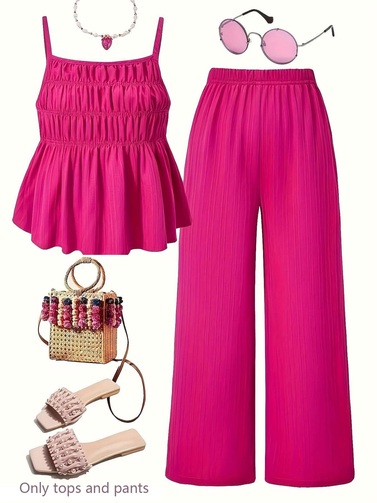 Ensemble 2 pièces — caraco froncé et pantalon large