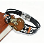 Bracelet homme en cuir véritable motif guitare — boucle en acier titane
