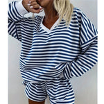 Ensemble d’intérieur rayé — sweat ample col V et short — coloris