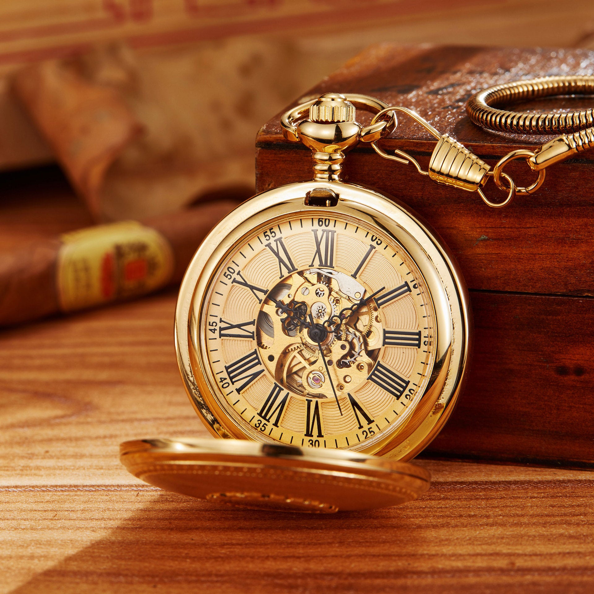 Montre de poche automatique à double couvercle gravé