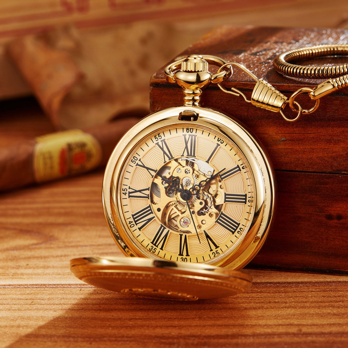 Montre de poche automatique à double couvercle gravé