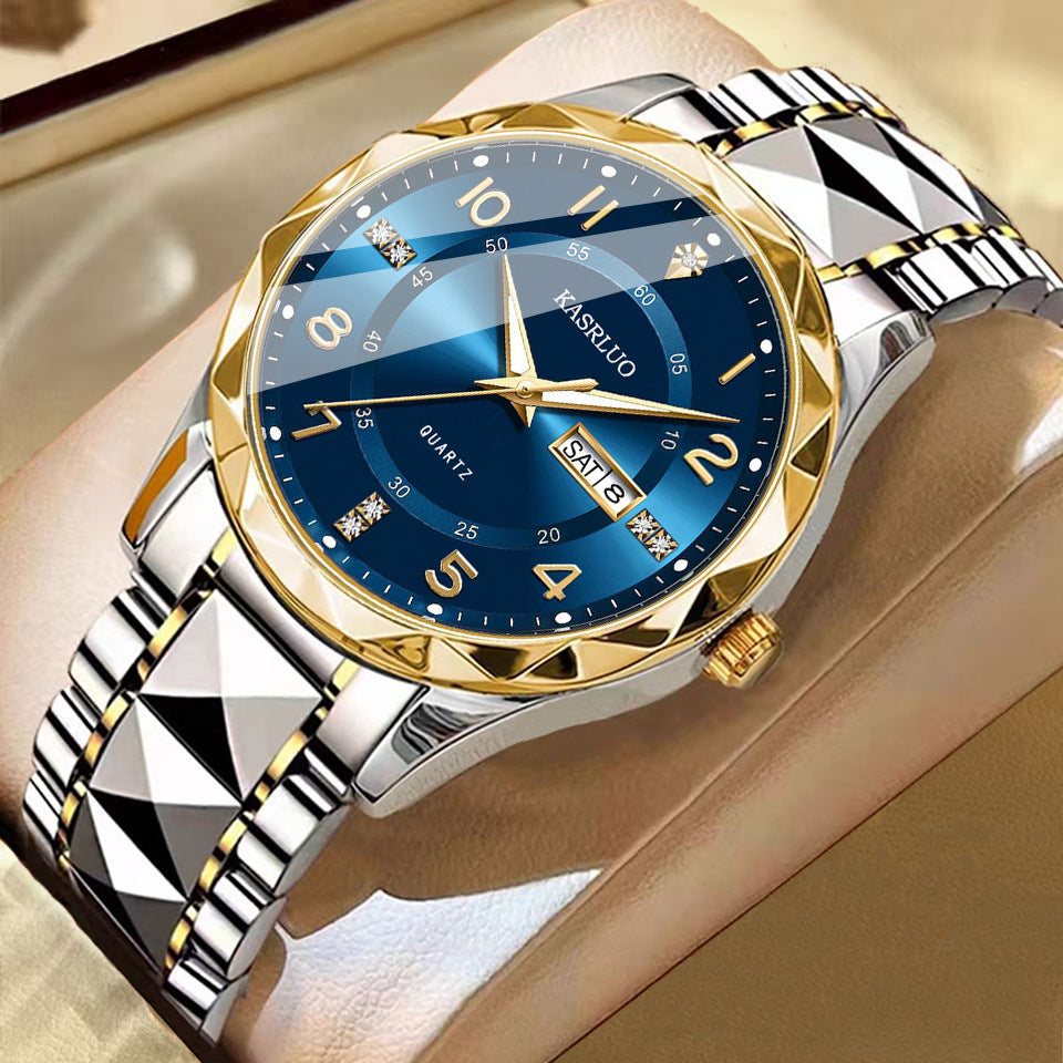 Montre homme à double calendrier et index lumineux — coloris