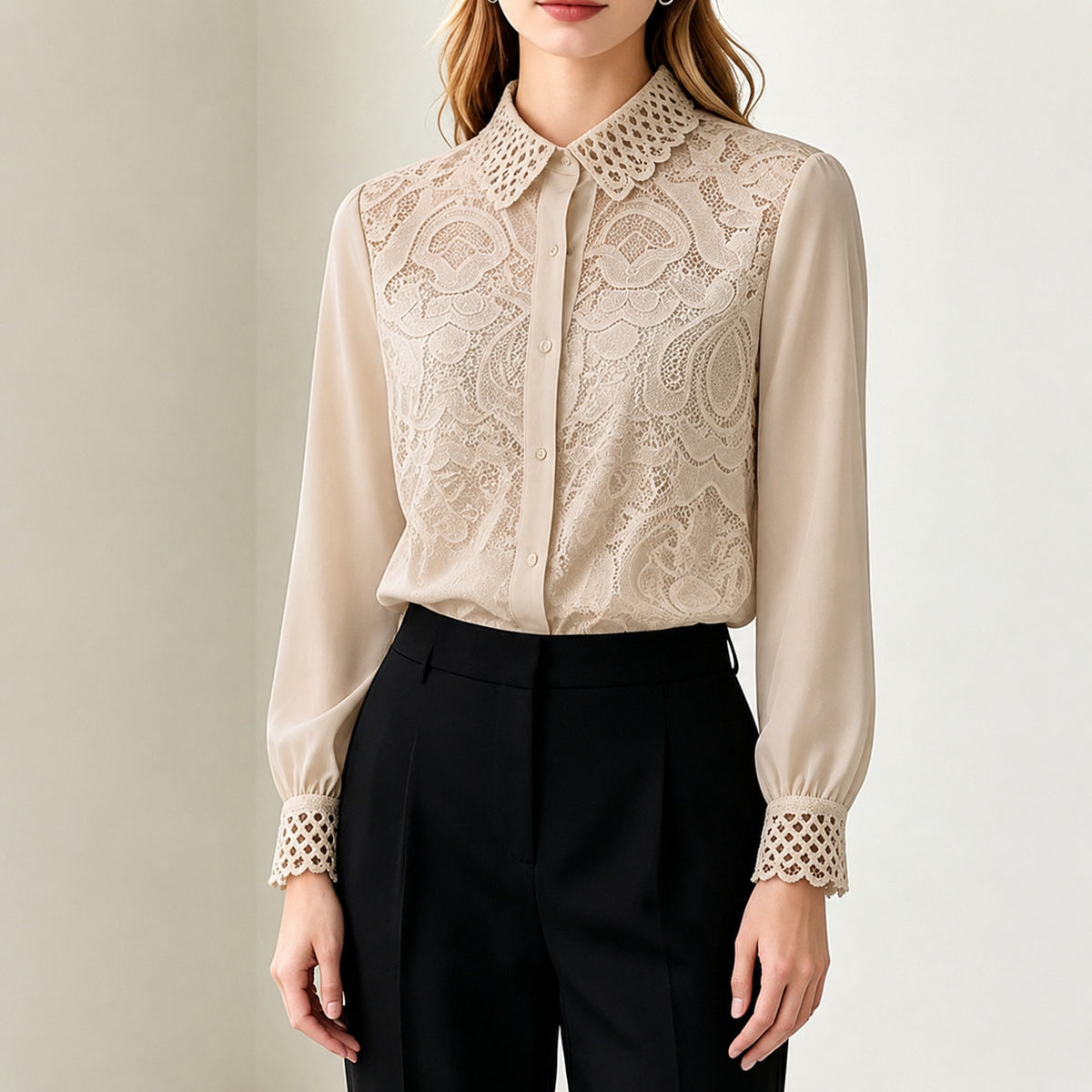 Chemise à empiècement de dentelle au crochet