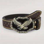 Ceinture homme en cuir clouté — gravure western, boucle apparente