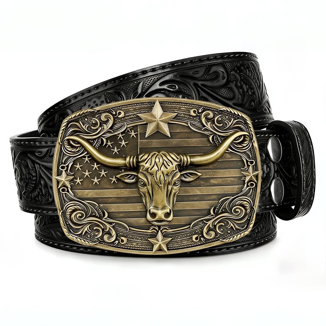 Ceinture mixte en cuir gravé — motif western, pour jean