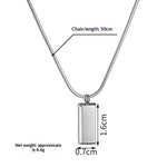 Collier pendentif carré sur chaîne serpent — acier inoxydable 304