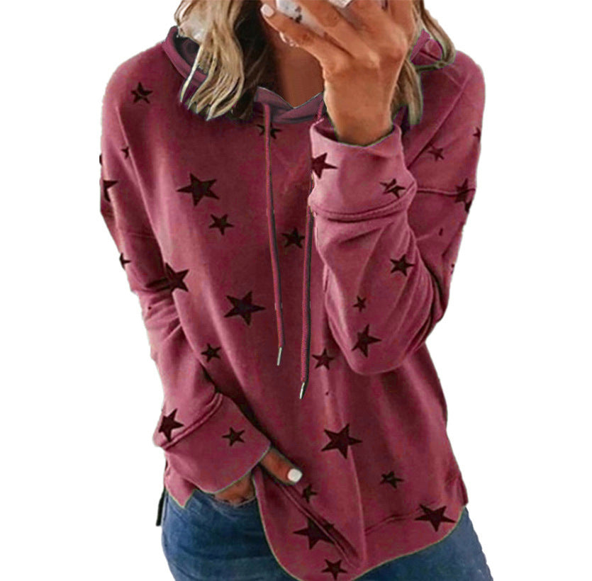 Sweat à capuche imprimé étoiles — poches et fentes latérales — coloris