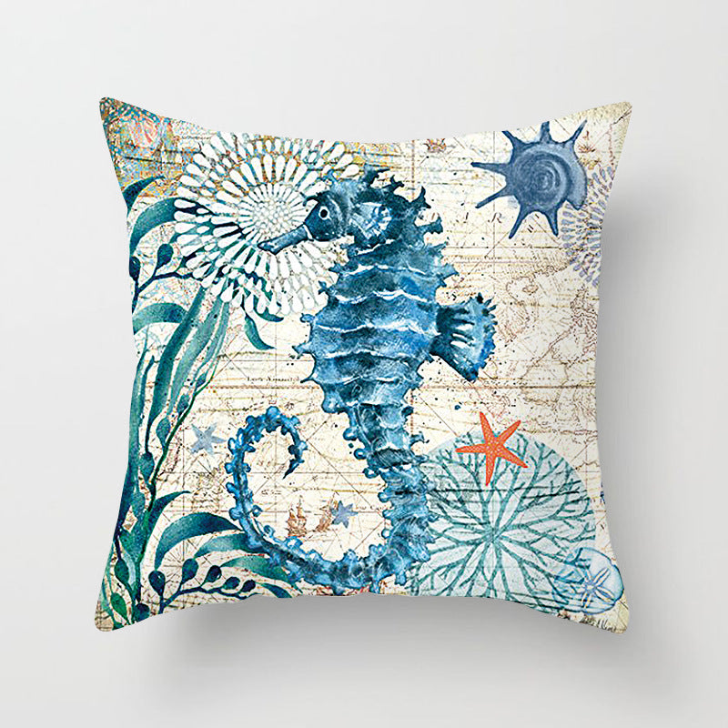 Housse de coussin à motifs marins, esprit méditerranéen — coloris