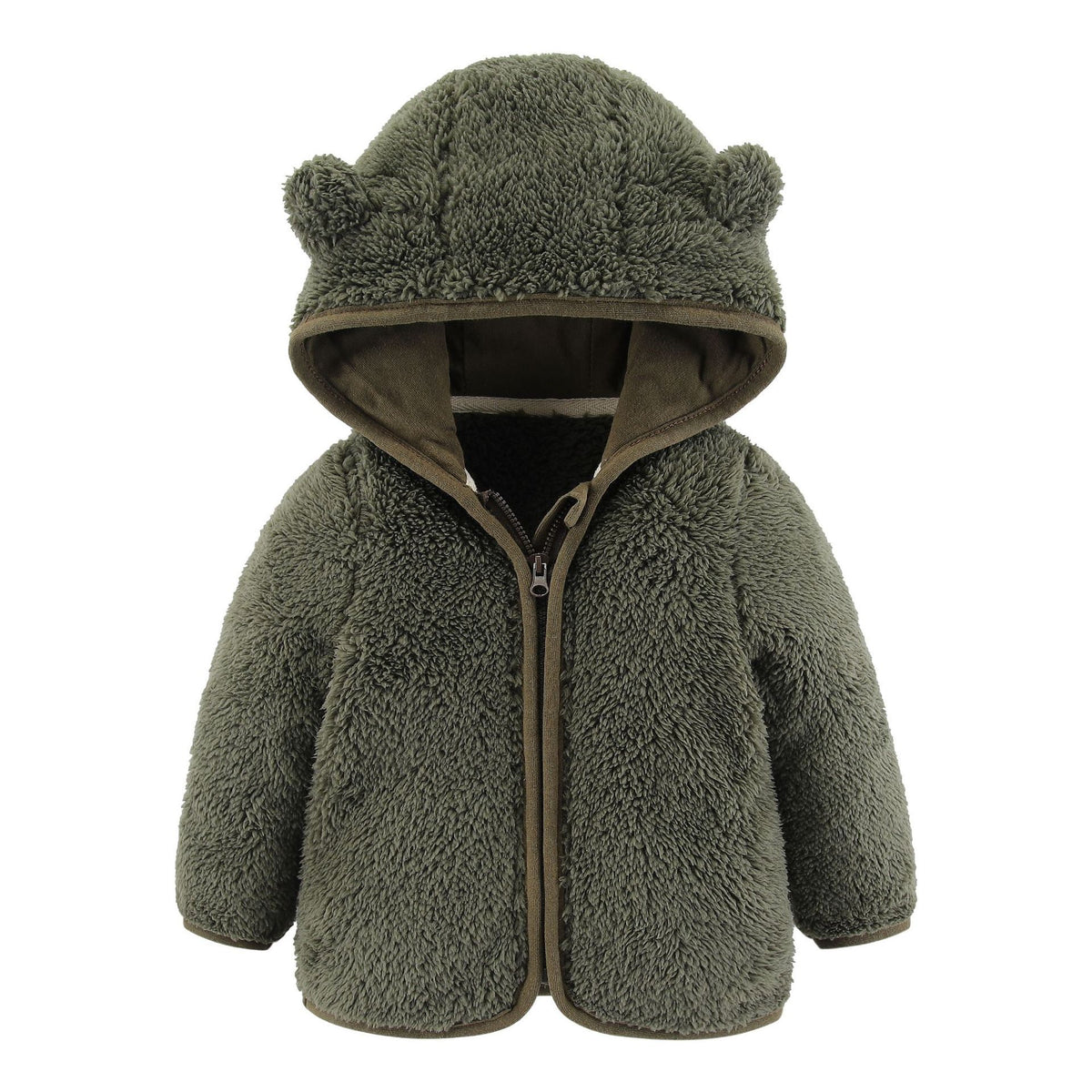Veste peluche à capuche oreilles d’ourson pour bébé — zippée, 70 à 100 cm