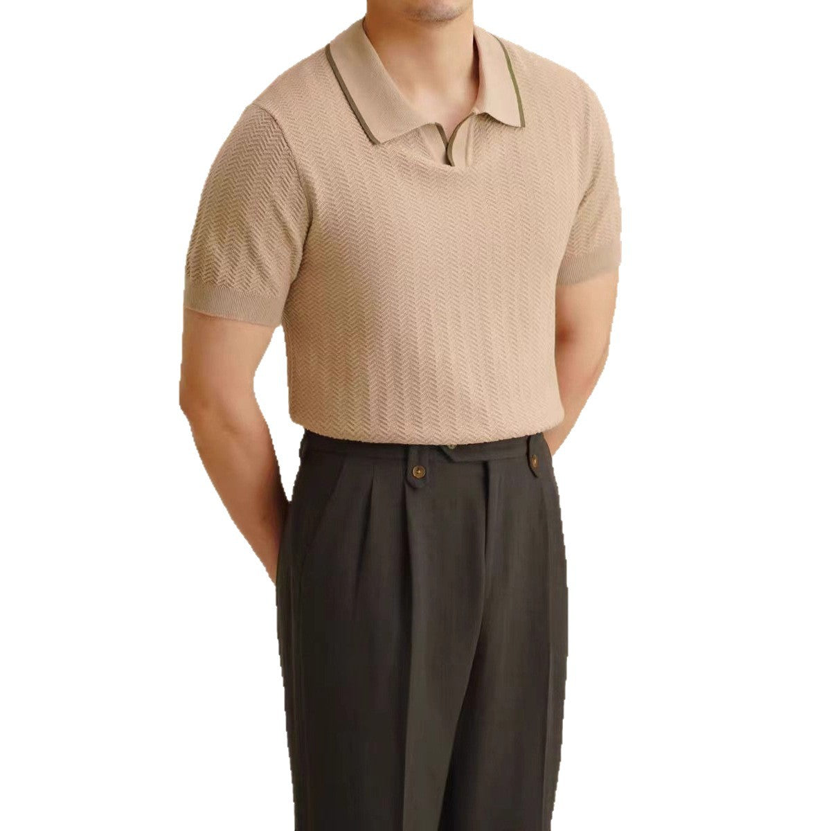 T-shirt homme col V en maille ajourée — été
