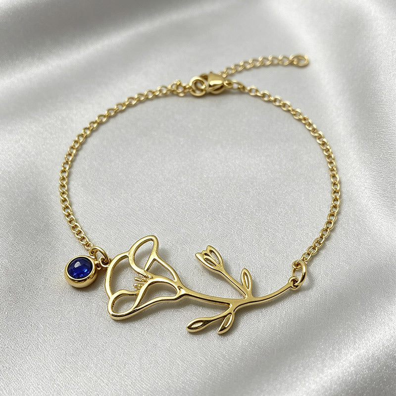 Bracelet fleur de naissance — les 12 mois, acier inoxydable