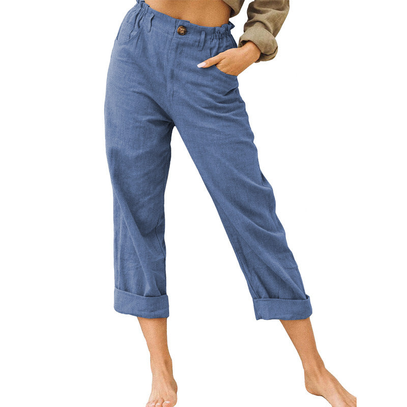 Pantalon femme uni à taille élastique — coupe fluide — coloris