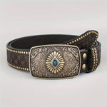 Ceinture homme en cuir clouté — gravure western, boucle appa — coloris