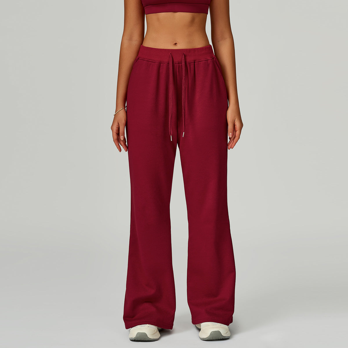 Pantalon droit en molleton, cordon et poches