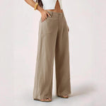 Pantalon large aspect coton-lin à poches plaquées