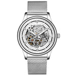 Montre automatique à cadran squelette et bracelet acier mail — coloris