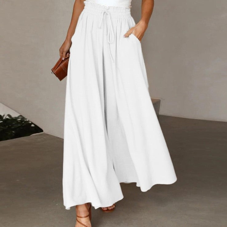 Jupe-culotte longue à taille élastique et cordon — coloris