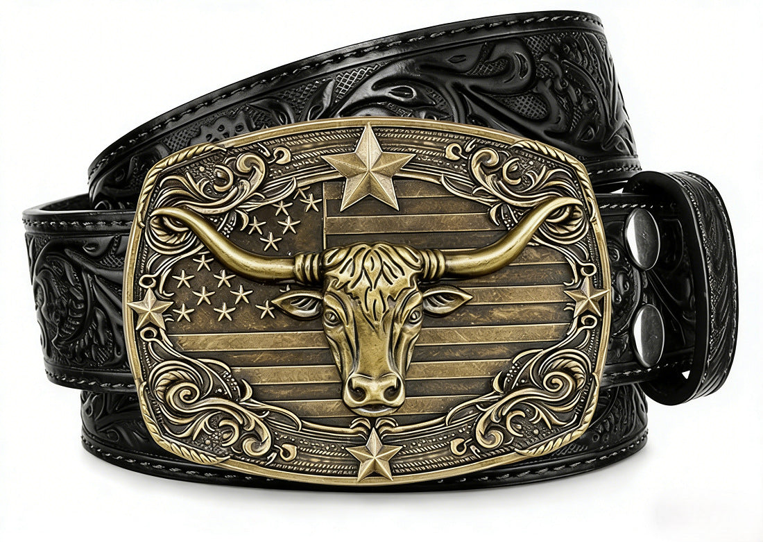 Ceinture mixte en cuir gravé — motif western, pour jean