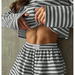 Pyjama rayé en maille, haut manches longues et short