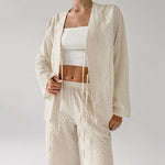 Ensemble d'intérieur en plumetis, veste ouverte et pantalon