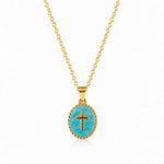 Collier croix ovale émaillée en acier inoxydable — pendentif 6 g, 3 coloris