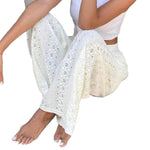 Pantalon large en broderie anglaise ajourée