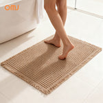 Tapis de bain gaufré à franges — polyester doux — coloris