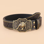 Ceinture homme en cuir clouté — gravure western, boucle appa — coloris