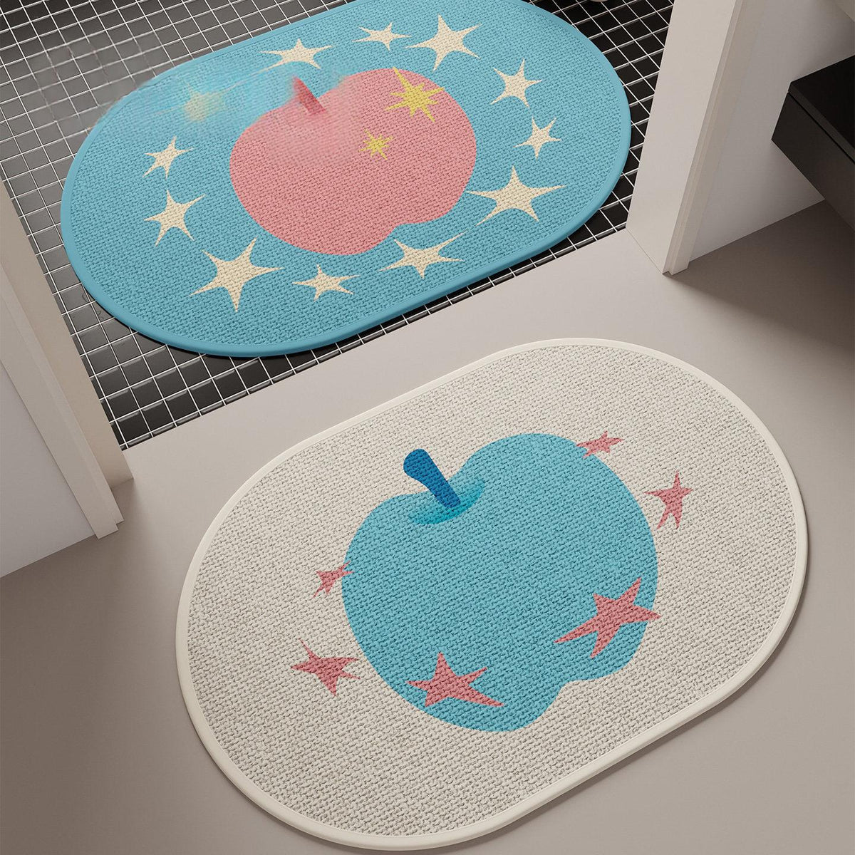 Tapis de bain ovale à motif pomme — bord arrondi