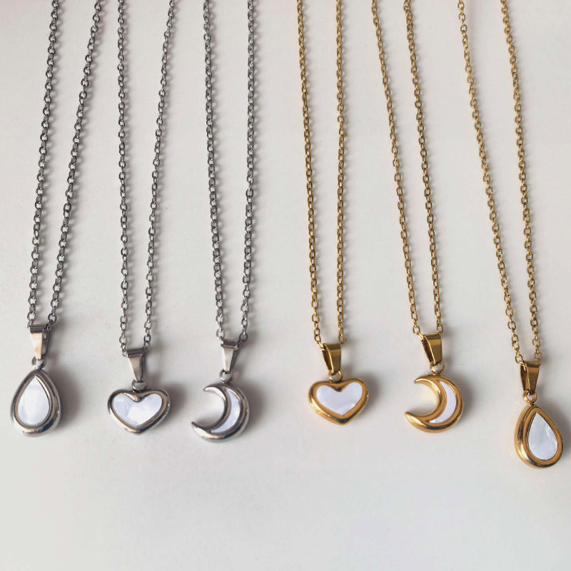 Collier pendentif acrylique serti sur acier inoxydable — 6 coloris, 5 g