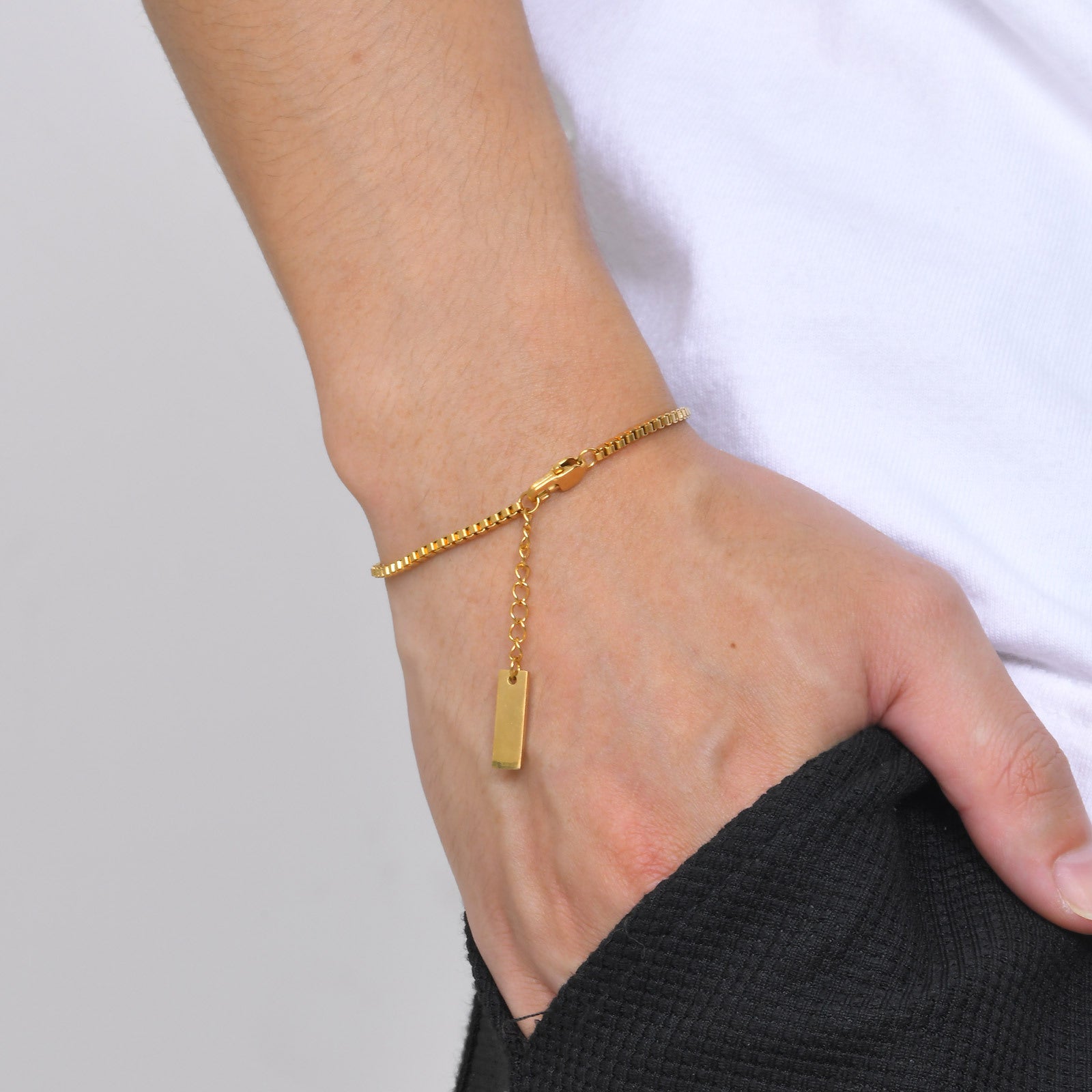 Bracelet maille box en acier inoxydable — 19 ou 21 cm, mixte