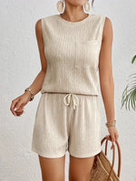 Ensemble débardeur et short en maille texturée — taille à co — coloris