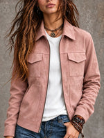 Veste zippée effet daim à poches poitrine — coupe droite