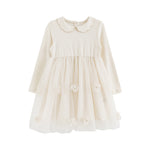 Robe fille à col claudine et jupe en tulle fleuri — manches longues