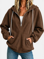 Sweat à capuche demi-zip — coupe ample, cordon de serrage — coloris